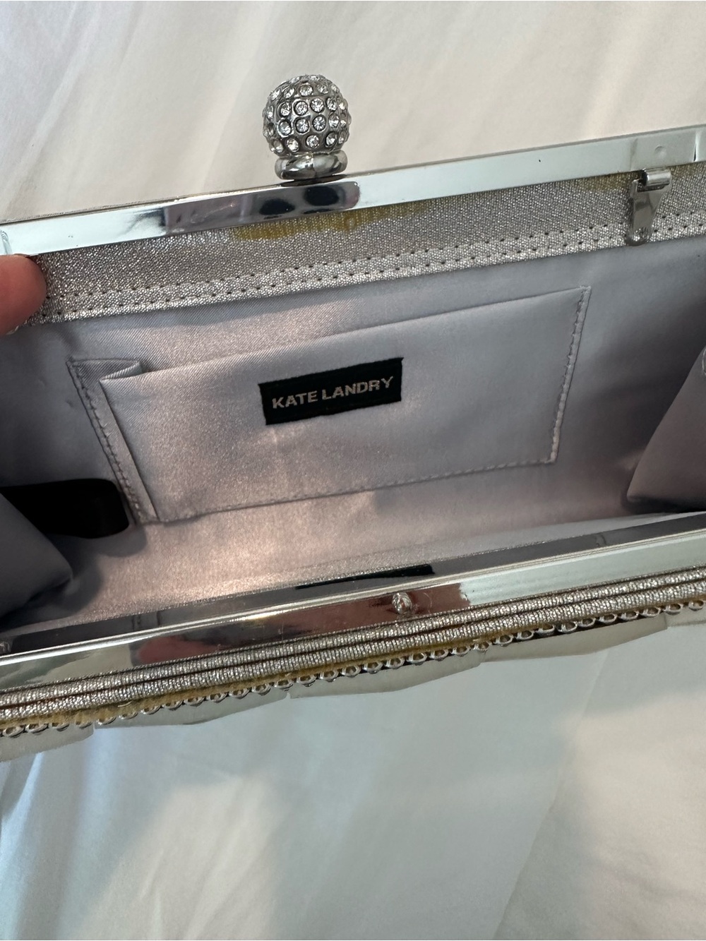 Kate Landry Silver Crystal Embellished Evening Clutch - Picture 2 of 7